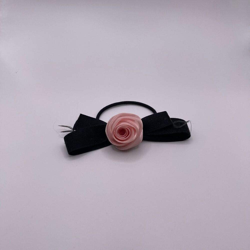 Target Women’s Pink Flower Black Bow Elegant Hair Tie Scrunchie